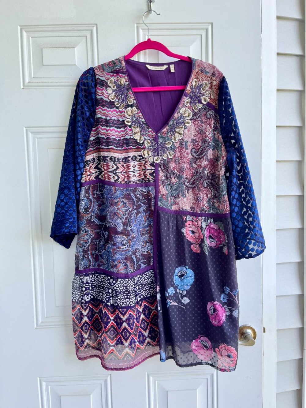 Soft Surroundings Patchwork Beaded Tunic Top XL Artisan